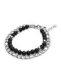 Nialaya Men's Beaded Bracelet Men's Wrap-Around Bracelet with Matte Onyx and Silver Chain