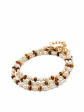 Nialaya Men's Beaded Bracelet Men's Wrap Bracelet with White Pearls, Brown Tiger Eye, and Gold Men's Wrap Bracelet with White Pearls, Brown Tiger Eye, and Gold