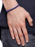 Nialaya Men's Beaded Bracelet Men's Wristband with Blue Lapis and Black CZ Diamond