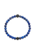 Nialaya Men's Beaded Bracelet Men's Wristband with Blue Lapis and Black CZ Diamond