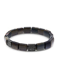 Nialaya Men's Beaded Bracelet Men's Wristband with Blue Tiger Eye and Black CZ Flatbeads