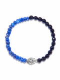 Nialaya Men's Beaded Bracelet Men's Wristband with Light Blue and Dark Blue Glass Beads with Silver Buddha