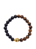 Nialaya Men's Beaded Bracelet Men's Wristband with Tiger Eye, Matte Onyx and Gold Buddha