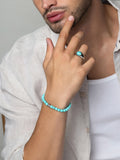 Nialaya Men's Beaded Bracelet Men's Wristband with Turquoise and Silver