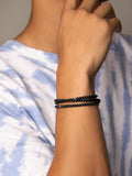 Nialaya Men's Beaded Bracelet The Mykonos Collection - Matte Onyx and Silver