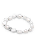 Nialaya Men's Beaded Bracelet Wristband with Baroque Pearl and Silver