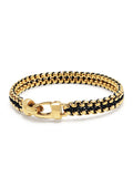 Nialaya Men's Bracelet Men's Black Woven 8 mm Box Chain Bracelet in Gold Men's Black Woven 8 mm Box Chain Bracelet in Gold