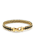 Nialaya Men's Bracelet Men's Black Woven 8 mm Box Chain Bracelet in Gold Men's Black Woven 8 mm Box Chain Bracelet in Gold