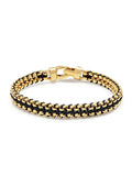 Men's Black Woven 8mm Box Chain Bracelet in Gold