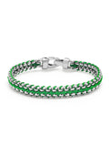 Men's Green Woven 8mm Box Chain Bracelet in Silver