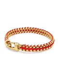 Nialaya Men's Bracelet Men's Red Woven 8 mm Box Chain Bracelet in Gold Men's Red Woven 8 mm Box Chain Bracelet in Gold