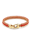 Nialaya Men's Bracelet Men's Red Woven 8 mm Box Chain Bracelet in Gold Men's Red Woven 8 mm Box Chain Bracelet in Gold