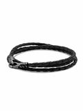 Nialaya Men's Leather Bracelet Men's Black Wrap Around Leather Bracelet