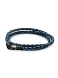 Nialaya Men's Leather Bracelet Men's Blue Wrap Around Leather Bracelet