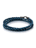 Nialaya Men's Leather Bracelet Men's Blue Wrap Around Leather Bracelet