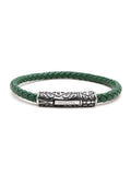 Nialaya Men's Leather Bracelet Men's Green Leather Bracelet with Silver Tube Lock