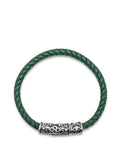 Nialaya Men's Leather Bracelet Men's Green Leather Bracelet with Silver Tube Lock