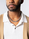 Nialaya Men's Necklace 10mm Metallic Pearl Necklace with Silver 10mm Metallic Pearl Necklace with Silver 20 Inches / 50.8 cm MNEC_388