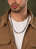 Nialaya Men's Necklace Beaded Necklace with Dumortierite, Brown Tiger Eye, and Gold 24 Inches / 60.96 cm MNEC_227