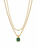 Nialaya Men's Necklace Gold Necklace Layer with 3mm Cable Chain and Malachite Square Necklace