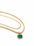 Nialaya Men's Necklace Gold Necklace Layer with 3mm Cable Chain and Malachite Square Necklace