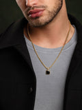 Nialaya Men's Necklace Gold Necklace with Square Onyx Pendant