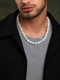 Nialaya Men's Necklace Men's Baroque Pearl Choker with Silver 20 Inches / 50.8 cm MNEC_189