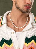 Nialaya Men's Necklace Men's Cross Pearl Choker with Evil Eyes 20 Inches / 50.8 cm MNEC_361