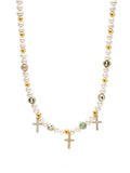 Men's Cross Pearl Choker with Evil Eyes