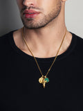 Nialaya Men's Necklace Men's Gold Talisman Necklace with Angel and Malachite Pendant