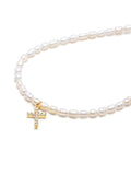 Nialaya Men's Necklace Men's Mini Pearl Choker with Cross 18 Inches / 45.72 cm