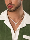 Nialaya Men's Necklace Men's Mini Pearl Choker with Cross 20 Inches / 50.8 cm