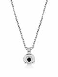 Men's Silver Evil Eye Coin Necklace with Black Stone