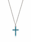 Nialaya Men's Necklace Men's Silver Necklace with Turquoise Cross Pendant