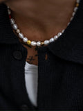 Nialaya Men's Necklace Men's Smiley Face Pearl Choker with Assorted Beads 20 Inches / 50.8 cm MNEC_139