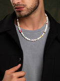 Nialaya Men's Necklace Men's Smiley Face Pearl Choker with Assorted Beads 20 Inches / 50.8 cm MNEC_139