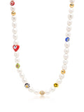 Nialaya Men's Necklace Men's Smiley Face Pearl Choker with Assorted Beads 20 Inches / 50.8 cm MNEC_139