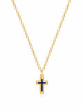 Nialaya Men's Necklace Men's Sterling Silver Gold Plated Mini Cross Necklace with Blue Enamel