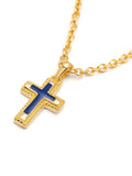 Nialaya Men's Necklace Men's Sterling Silver Gold Plated Mini Cross Necklace with Blue Enamel