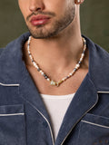 Nialaya Men's Necklace Multi-Colored Pearl Necklace with Gold Plated Panther Head Lock 20 Inches / 50.8 cm MNEC_252