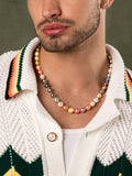 Nialaya Men's Necklace Pastel Pearl Necklace with Gold 20 Inches / 50.8 cm MNEC_249