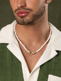 Nialaya Men's Necklace Pearl Choker with Double Panther Head in Gold 20 Inches / 50.8 cm MNEC_354