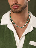 Nialaya Men's Necklace Pearl Choker with Green Aventurine and Malachite 20 Inches / 50.8 cm MNEC_209