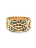 Engraved Vintage Gold Ring with Turquoise