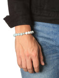 Nialaya Men's Ring Men's Beaded Bracelet with Howlite and Aquamarine M (17cm / 6.7”) / White MBS10_026