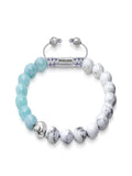 Nialaya Men's Ring Men's Beaded Bracelet with Howlite and Aquamarine M (17cm / 6.7”) / White MBS10_026