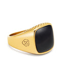 Nialaya Men's Ring Men's Gold Signet Ring with Black Onyx