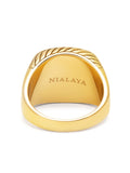 Nialaya Men's Ring Men's Gold Signet Ring with Blue Dumortierite