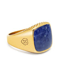 Nialaya Men's Ring Men's Gold Signet Ring with Blue Dumortierite