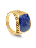 Nialaya Men's Ring Men's Gold Signet Ring with Blue Dumortierite